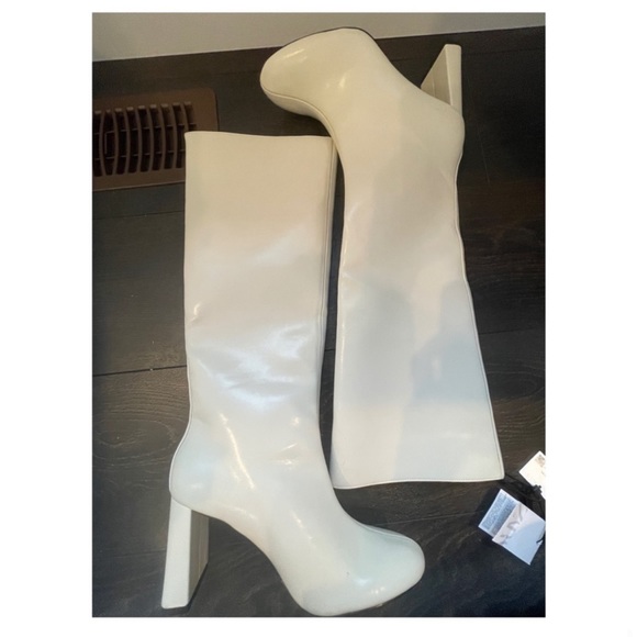 ZARA Off White Cream Knee High Heeled Leather Boots - Picture 10 of 16